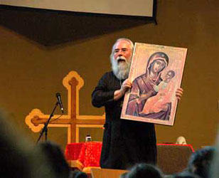 Archbishop Job lectures on iconography at a summer camp near Minneapolis, MN.